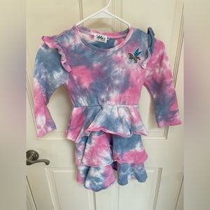 Lola and The Boys TIE DYE RUFFLE DRESS LONG SLEEVE Tag size 10- Fits small 6/7